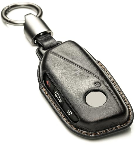 Vitodeco 3D Premium Leder Smart Key Fob Case für BMW X5, X6, i5, X7, X1, 3er, 7er Serie, iX, i4, i7 ab 2023 (4-Tasten, Schwarz)