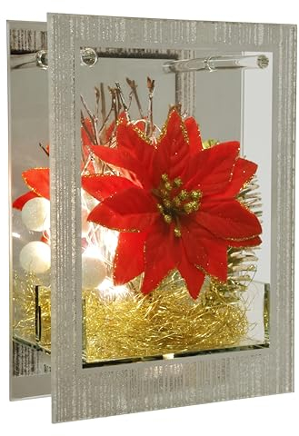 Dekoriertes Dekoobjekt aus Glas mit LED Licht Mini Weihnachtsstern Engelshaar Tannengrün Lampe Stimmungslicht Licht Weihnachtsdeko 3D Bild Deko Weihnachten Tischdeko Ornamente 3D Bild Geschenk