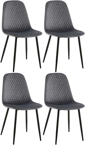 CLP 4er Set Esszimmerstuhl gepolstert Giverny, Stoffstuhl mit Ziernähten und Bodenschonern, Sessel belastbar bis 150 kg, Farbe:dunkelgrau, Material:Samt