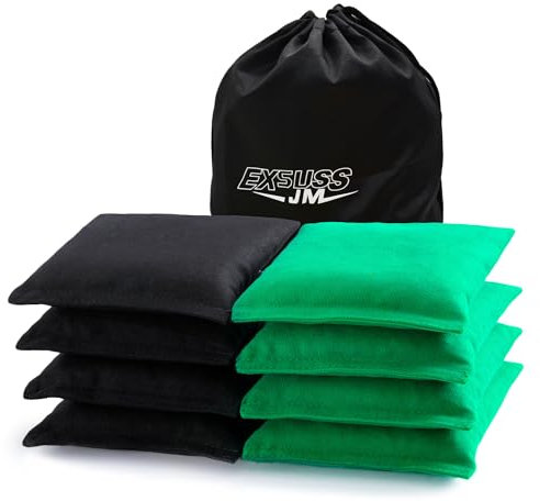 JMEXSUSS Wetterfeste Cornhole Bags, Set mit 8 Maisloch-Bohnensäcken, für Wurfspiel, professionelle Maislochbeutel mit Tragetasche