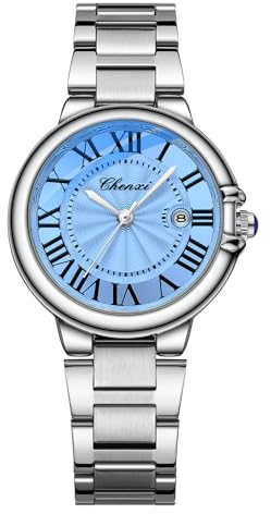 Silverora Uhren Damen Edelstahl Kalender: 3ATM Wasserdicht Dreidimensionale Analoge Quarz Armbanduhr mit Römische Skala Datum Edelstahlarmband Uhr Geschenke für Frauen Rosa