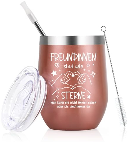 Livole Freundinnen Geschenk, Beste Freundin Geschenke, Geschenke für Freundin, Sie Frauen, zum Geburtstag, Weihnachtsgeschenke, 350ml Kaffeebecher to go Thermo, Thermobecher mit Strohhalm und Deckel