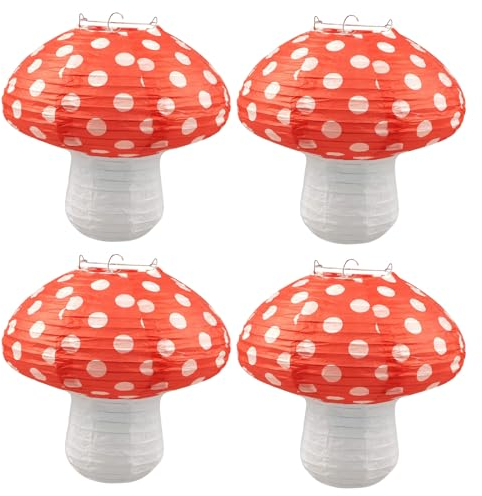 4 stück Papierlaternen pilz,lampions pilze,mushroom hanging lanterns,pilzdekoration,für Geburtstagsparty,Babyparty, Kinderzimmer, Garten, Hochzeitsdekoration