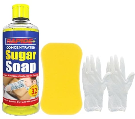 Sugar Soap For Cleaning Bundle - Set Includes Rapide Sugar Soap, Large Sponge and Pair of Gloves - Fast Acting Stain Remover and Wall Cleaner for Painted Walls