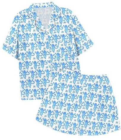 Women's Short Two-Piece Pyjamas Roller Dupes Rabbit Preppy Button Down Sleepwear Y2K Pyjamas Lapel Short Sleeve Monkey Rabbit Tiger Floral Pjs Shorts Set Leisure Suit Sleepwear Loungewear
