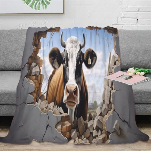 HUANGJIAHUI Kuh 3D Druck Tiere Couchdecke Fleecedecke Wohndecken Sofadecke Weichen Flauschig Kuscheldecke Flauschig Warm Bett Decken Tagesdecke Für Mädchen Jungen 40x50inch(100x130cm)