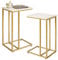 Aibiju 2 Stücke Beistelltische fürs Wohnzimmer, Betttisch Laptoptisch, Sofa Beistelltisch, Geeignet für Schlafzimmer, Wohnzimmer, Weiße Marmorfarbe Holzbretter mit Goldenem Metallrahmen, YD-TM051G-2
