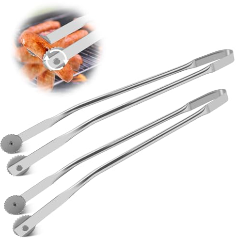 2Pcs Pince Barbecue Roulette,Sausage Turning Tongs Barbecue pinces réversibles pour saucisses de barbecue Avec roulettes lisses sur le dessus Longue Pinces à Retourner Pince Cuisine Inox pour Cuisine