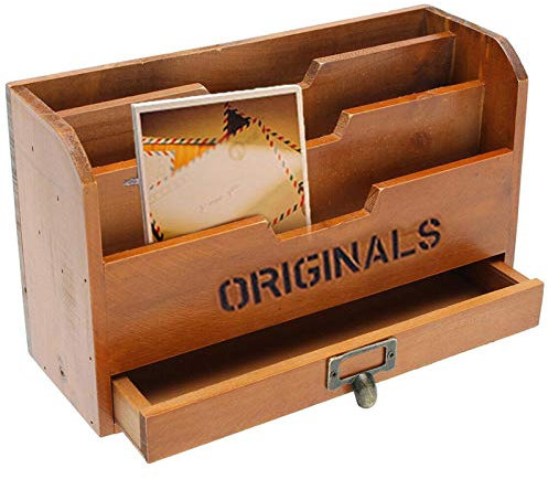 LearnLyrics Porte-fichiers mural – Porte-lettres de bureau, porte-fichiers en bois | Organisateur de lettres en bois de fichier mural à trois grilles, tiroir porte-documents porte-lettres pour