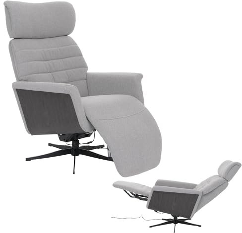 MCA Relaxsessel HWC-N56, Fernsehsessel Liegesessel Fußstütze drehbar Bouclé Stoff Holz - Stoff grau, Holz grau
