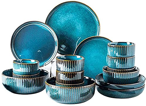 BGFYUSF Set di stoviglie - Servizio di Piatti di Lusso， Set di stoviglie da 16 Pezzi， Set di stoviglie Serie Sky Blue， Combinazione Completa di Porcellana， Cena in，