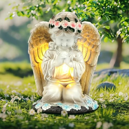 OBEISN Solar Engel Gartenstatuen, Grabschmuck Wetterfest Deko Für Draußen Wetterfest, Herbstdeko Outdoor, Geburtstagsgeschenk Für Mama, Herbstdeko Für Hof, Terrasse, Fensterbank