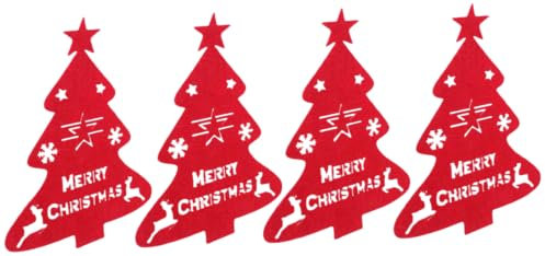 Artiqueva Besteckhalter Weihnachten Filz,12 Stück Bestecktasche Tannenbaum,Rot Weihnachtsbaum Besteckhalter Weihnachten Tischdeko Besteckbeutel für Weihnachten Deko