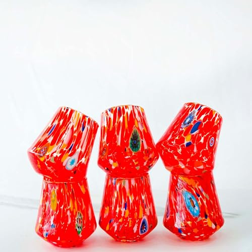 MurArt Bicchieri di Murano Set da 6 bicchieri da 300ml in vetro soffiato a mano in lavorazione artigianale Made in Italy B8 (Arancione, Bicchieri Acqua 6pz)