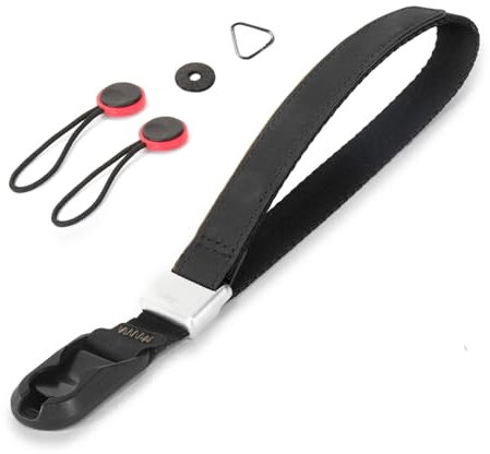 Lottsall Kamera Handschlaufe, Kameragurt Schnellverschluss Design für Digitalkamera/Sony/Nikon/Fuji/Canon, Magnetischer Kameragurt mit 2x Austauschbaren Ersatzsteckern, Rindsleder schwarz