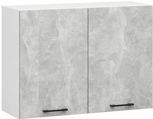 AKORD | Küchenhängeschrank - Oliwia W80 | 2 Regalböden & 2 Tür Küche Schrank | Einbauküche Küchenzeile Küchenmöbel Küchenschränke Weiß & Beton