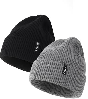 Zylioo M/XL Strickmütze Für Großen Kopf, Wintermütze Beanie Mütze Mit Schirm, Übergroße Winter Warme Knit Cuffed Watch Cap 3Pack