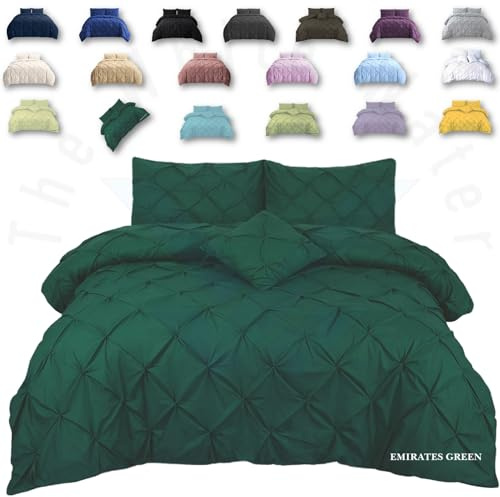 TheWhiteWater Duvet Set - 2in1 Super King - Emirates Green Bedding Set - Duvet Cover + Matching Pillowcases - Polycotton Pintuck Cover (E Green, 2in1 Pintuck - Super King)