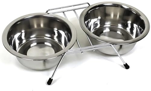 PARENCE.- Lot de 2 Gamelles en INOX pour Animaux - Support Antidérapant avec Pieds en Caoutchouc - Chats et Petits Chiens - 11cm de Diamètre