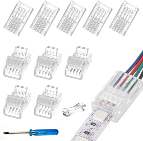 YUTOKEER 4-poliger 8mm SMD LED Anschluss-Set – 10 Stück, lötfreier Verbinder für 8mm RGB LED-Streifen, kompatibel mit IP20/IP65, inklusive Schraubendreher und Öffnungswerkzeug