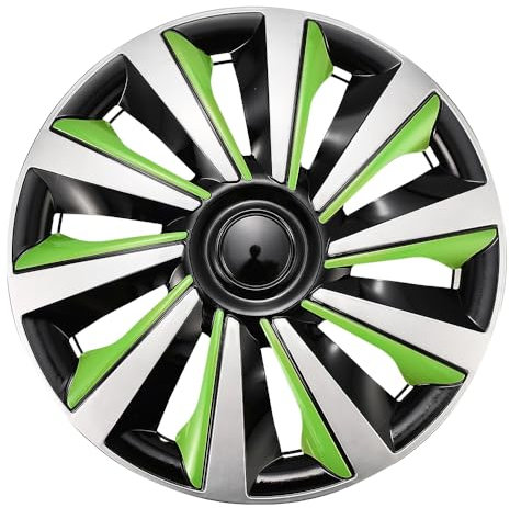 Blueshyhall 4er Set Radkappen Grün Silber Schwarz Glänzend, Radzierblenden für Stahlfelgen aus PP Kunststoff, 13-16 Zoll Option Cool Hubcaps Radblenden Farbig Tuning Zubehör Außen (13)
