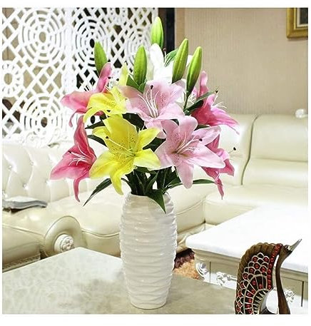 Artificial flowers Fake Flower Artificial Flowers in Vase, Full Bloom Artificial Real Touch Flowers for Home Decor Wedding Parties Decorations (B Q)