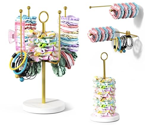 ATSKIM Scrunchie Holder for Desktop, Hair Tie Organizer Wall Mount, Metal Claw Clip Organizer, Headband Storage for Women Hair Accessories Display Stand for Hairbow, Bracelets, Ropes Ties (Gold)
