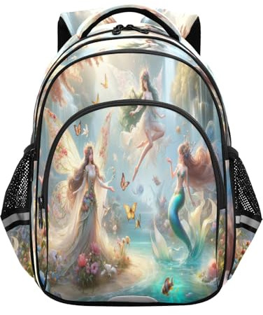 RPLIFE Feen- und Meerjungfrau-Tasche für Jungen und Mädchen im Alter von 8-14 Jahren, Schulranzen für Grundschulkinder, 43,2 cm, Fee und Meerjungfrau, M
