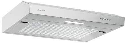 Klarstein SlimVent Dunstabzugshaube Unterbau, 60 cm Unterbauhaube, 200 m³/h Luftstrom, Energieeffizienz A+, Leise 52 dB, LED-Beleuchtung, Spülmaschinengeeignete Filter, DC-Motor, Weiß, Silber