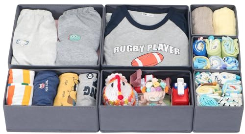 LAJIAKE 7er Set Wickeltisch Organizer passend für Malm Kommode und Kleiderschrank, faltbar, Schubladeneinsätze für Wickelutensilien, Kleidung & Babywäsche, modular, in 3 kombinierbaren Größen Grau