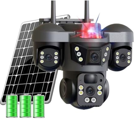 EDEDE Caméra Surveillance, Caméra Solaire sans Fil WiFi 9MP, Trois objectifs, Trois écrans, Carte SIM 4G, détection Humaine, Surveillance Solaire extérieure(4G Sim Cam No Card)