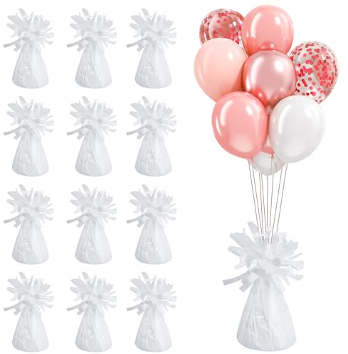 BSTDAYEVER Poids Ballon Helium Cône de Poid de Ballon Feuille L'hélium 12Pz | Supports de Ballons Métalliques 150g/pc Blanc Pendentif Dorés pour Ballons D'anniversaire de Mariage Célébrations Décoratio