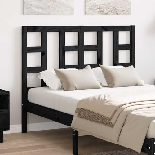 Mandloder Kopfteil Schwarz 126x4x100 cm, Massivholz Kiefer, stilvolles Wandpaneel für Doppelbetten, rustikales Design, einfacher Anbau