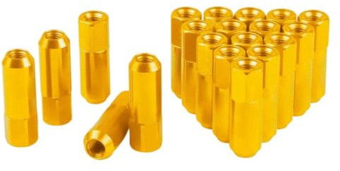 Vilgftyiet 20 tornillos ligeros de aleación de aluminio de 60 mm, tuercas de llanta para M14 x 1,5, amarillo dorado