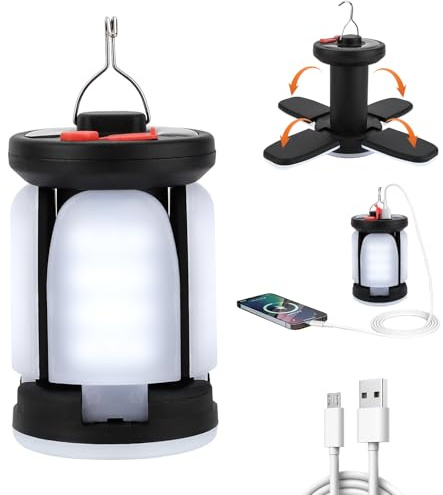 Lámpara Camping Plegable con 6 Modos de Luz – Linterna de Camping Led Recargable,Carga Solar y USB 2400mAh,60 LEDs.Perfecta para Acampada,Tienda,Jardín y Emergencias