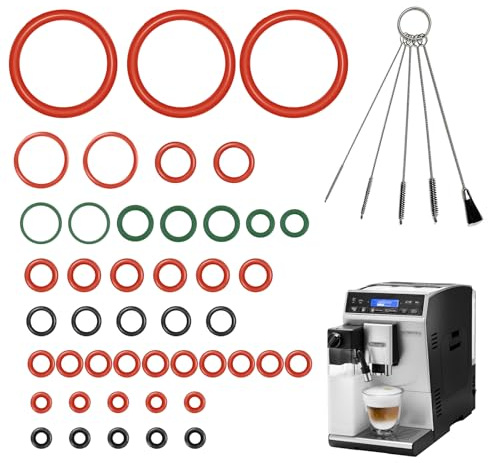 GEEKHOM 45-Piece DeLonghi Coffee Machine O-Ring: Complete Seal & Brush Replacement Set for ESAM/ECAM/ETAM Series | 11 Sizes + 5 Cleaning Brushes | for Spare Parts, Leaks, Milk & Brewing