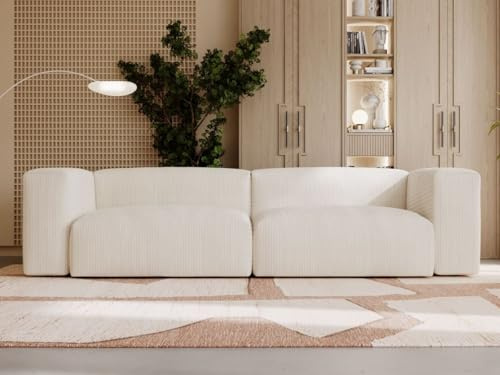 GRAINGOLD Landi Sofa 240x80 cm, Sofa für Wohnzimmer, Cord-Stoff, 2-Sitzer Couch, Modernes Design (Beige)