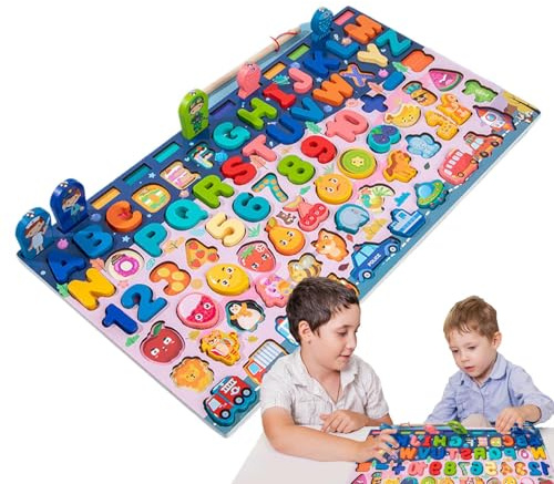 Generisch Hölzerne Peggged Puzzle Set – Stylish Sturdy, Kleinkindholz Peg Holz, Alphabet Zahlen Fischereispiel Fun, Nummern Formen Die Passende Pegboard | Multipurpose Outdoor Indoor Utility