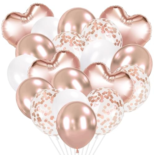 Luftballons Rosegold Set,46 Stück Herzluftballon Rosegold Latexballons | Konfetti Ballons,Helium Ballon Folienballon,Partydeko Ballons Rosa Geburtstag Hochzeit Babyparty