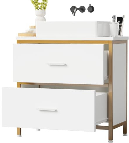 ELUCHANG Mueble bajo Lavabo, Armario de baño con 2 cajones, Estrecho 60x30x60cm, Madera MDF E1+Metal, Robusto y Resistente al Agua,Ideal para baños pequeños y WC Invitados