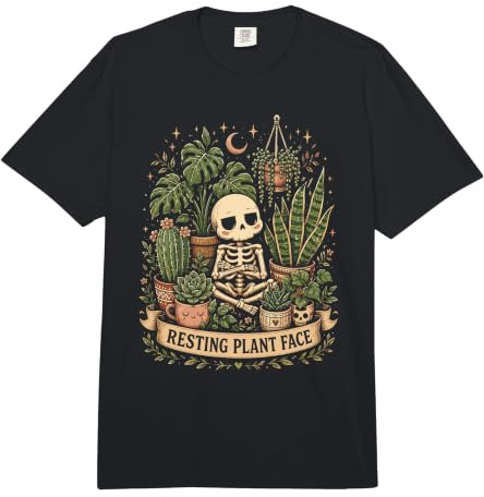 Resting Plant Face Skeleton Houseplant Goth Gardening Art Comfort Colors Adult Heavyweight T-Shirt