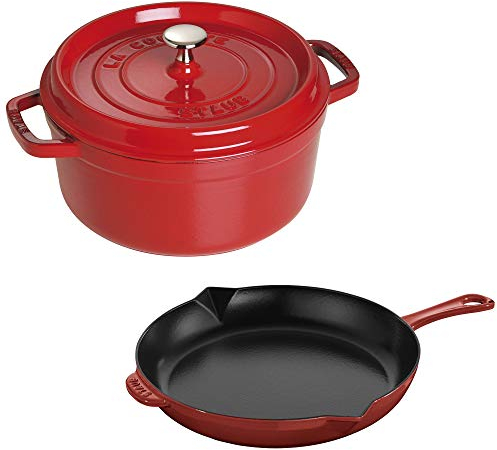 STAUB 40506-549 Kochgeschirr-Set aus Gusseisen, Edelstahl, Cherry