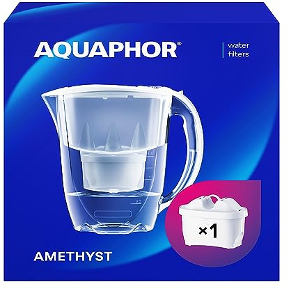AQUAPHOR Jarra Filtradora de Agua Amethyst con 1 Filtro MAXFOR+ 200L - 2.8L - Blanco