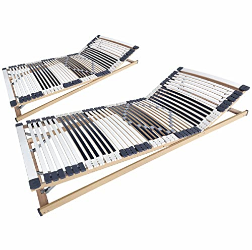Matratzen Perfekt 7-Zonen Lattenrost orthopädisch, 100 x 200 cm, 2er Set – Lattenrahmen mit Kopf- und Fußverstellung, Härte-Regulierung, Kautschukaufhängungen und 44 Leisten