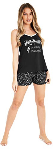 Harry Potter Schlafanzug Damen Kurz Pyjama Set Pyjama Damen Teenager mit Cami Top und Schlafshorts Loungewear Baumwolle Geschenke S-XL