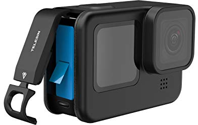 TELESIN Aluminum Battery Cover for Go Pro Hero 13 Hero 12 Hero 11 Hero 10 Hero 9 Black, Replacement Mount Clip with Type-C Charging Port for Original Go Pro Charger Accessories