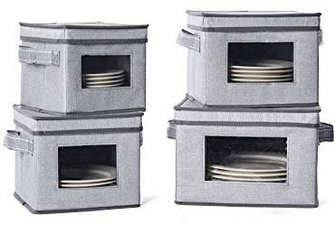 VENO Lot de 4 Tailles de boîte de rangement en feutre avec couvercle et poignées pour 48 assiettes, carton déménagement vaisselle avec séparateurs, pour assiettes camping-car
