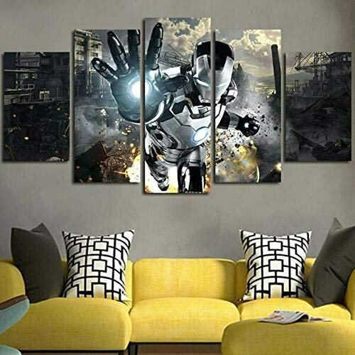 104Tdfc Bilder leinwandbilder 5 teilig Malerei Geschenk Iron Man Movie Wandbild 5 teilig Leinwand Bilder Moderne Wandbilder XXL Wohnzimmer Wohnkultur 150X80Cm Rahmen