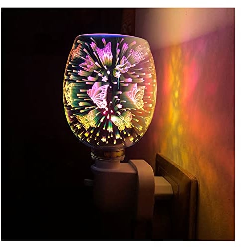 Glass Electric Oil Burner 3D Aroma Lamp Glass 3D Effect Night Light Wax Burner Light Up Wax Burner Scentsy Plug in Wax Burner for Home Office Bedroom Living Room Gifts (Butterfly)