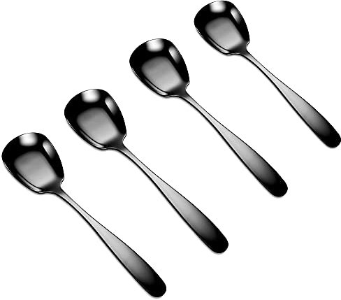 Stainless Steel Soup Spoons,4 PCS Table Spoons,Dinner Spoons,Rice Spoons,Stainless Steel Buffet Serving Spoon, Large Serving Spoon Flat Square Spoon (7.28inch Length 1.88 Width)